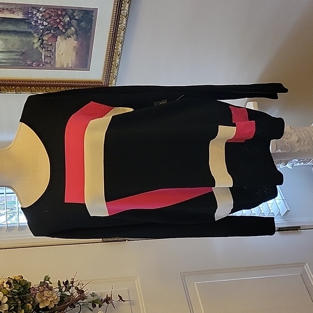 Jones New York Signature Copenhagen black white pink pullover sweater 3X…New